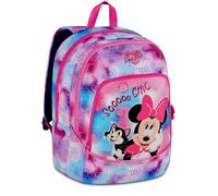 Seven Minnie Mouse Schulrucksack mit Doppelfach, Flaschentasche, PC-Tasche, gepolsterte Schultergurte für Mädchen und Mädchen, Pink/Blau