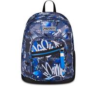 Seven New Fit Schulranzen, Rucksack mit Doppelfach, Trinkflaschenfach, Tornister für Schule und Freizeit, ab 4. Klasse, Geschenk für Mädchen und Jungen, Mystic Gray, blau/schwarz