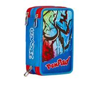 Seven Pen Pad Federmäppchen, Mäppchen, Mehrfarbig, Federtasche für Schreibwaren, Etui mit Stiften, Kugelschreiber, & mehr, 3 Fächer, Mädchen & Jungen, Schule - Grundschule, rot-blau