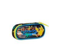 Seven Pokémon Federmäppchen Round Plus, schwarz, ovales Federmäppchen mit Gummibändern und Tasche für Stifte, Bleistifte und Zubehör, Grundschule, Kinder, Schwarz, Taglia Unica, Modern