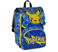 Seven Pokemon Pikachu Erweiterbarer Schulranzen, flexible Größe, mit Trinkflaschenfach, für Grundschule ab 1. Klasse, 6-10 Jahre, Geschenk Jungen und Mädchen, gelb/blau