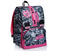 Seven Rucksack, Backpack für Schule, Uni & Freizeit, Erweiterbarer Schulranzen, Geräumige Schultasche für Teenager, Mädchen und Jungen, Extra Platz, rosa/grau