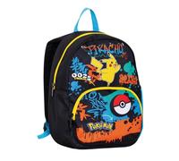 Seven Rucksack Small Pokémon, Schwarz, Monofach-Rucksack mit Trinkflaschentasche und Fronttasche, Fassungsvermögen 14 Liter, für Kinder, Kindergarten