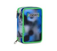 Seven Schulmäppchen mit 3 Reißverschlüssen Write Down, Blau, Stiftehalter mit Dreifachfach, komplett mit Stiften, Bleistiften, Farben, Zubehör Rucksack, Grundschule, Kinder