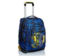 Seven Schulranzen mit Rollen, Schulrucksack jungen 1. klasse, Rucksack mit Trolley Funktion, 2 in 1 Trolley, blau/gelb