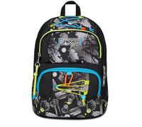 Seven Schulrucksack Adavanced Pockets, Schwarz Grau, Feeling Me, Rucksack mit Doppelfach Multi-Taschen, mit PC-Tasche, Trinkflasche und Organizer, mittelgroße und obere Rucksack, Kinder Jungen,