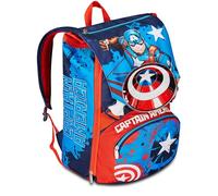 Seven Schulrucksack Disney Captain America Legendary Avenger, blau rot weiß - Doppelter Rucksack - Trinkflaschenhalter, Kinderrucksack - Marvel Merchandising, mehrfarbig, Erweiterbarer Rucksack