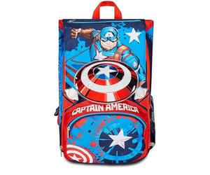 Seven Schulrucksack Disney Captain America Legendary Avenger, blau rot weiß - Doppelter Rucksack - Trinkflaschenhalter, Kinderrucksack - Marvel Merchandising, mehrfarbig, Erweiterbarer Rucksack