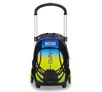 Seven Schultrolley Flex 3 Räder, Blau Gelb, Rucksack mit abnehmbarem Trolley 31 Liter, mit PC-Tasche, Trinkflasche, Mehrzweck, handlich und bequem, mittlere und obere Schulen, Jungen