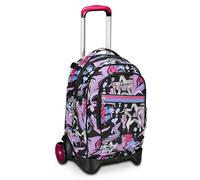 Seven Schultrolley Jack mit 2 Rollen, Schwarz Fuchsia, Mark On Girl, 3 in 1, dreifach verwendbar, Rucksack mit abnehmbarem Wagen, Trinkflaschenhalter und Crossover-System, Schulrucksack für Reisen,