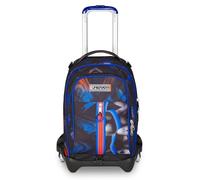 Seven Schultrolley Jack 3 Räder, Schwarz Blau, Rucksack mit abnehmbarem Carrxllo von 34 l, Tasche Trinkflasche und Crossover System, handlich strapazierfähig, Grund- und Mittelschule, Kinderrucksack