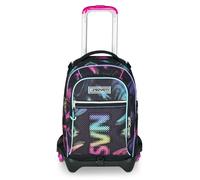 Seven Schultrolley Jack 3 Räder, Schwarz Fuchsia, Rucksack mit abnehmbarem Trolley von 34 l, Tasche Trinkflasche und Crossover System, handlich strapazierfähig, Grund- und Mittelschule, Rucksack für