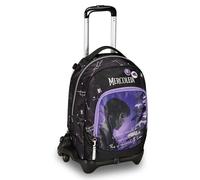 Seven Schultrolley Jack mit 3 Rädern, Mittwoch - Be The Strange You Want To, Schwarz und Violett - 3 in 1, Dreifachverwendung, Rucksack mit abnehmbarem Wagen, Trinkflaschenhalter, Schulrucksack für