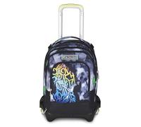 Seven Schultrolley Jack mit 3 Rädern, Schwarz Grün, Rucksack mit abnehmbarem Trolley von 37 Litern, Trinkflasche, abnehmbarer Rucksack, Grund- und Mittelschule, Kinder