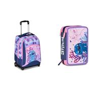 Seven Set Lilo & Stitch Schulranzen Mädchen mit Rollen, 2 in 1 Schulrucksack mit Trolley 1.-4. Klasse + Mäppchen mit 3 Fächern