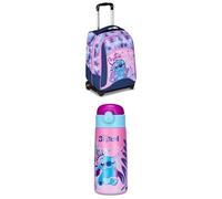 Seven Set Lilo & Stitch Schulranzen Mädchen mit Rollen, 2 in 1 Schulrucksack mit Trolley 1.-4. Klasse + Trinkflasche