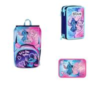 Seven Set Schulranzen für Grundschule Lilo & Stich, erweiterbarer Rucksack ab 1. Klasse + Mäppchen + Brotdose, Mädchen