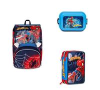 Seven Set Schulranzen Junge 1. Klasse Spiderman, erweiterbarer Schulrucksack + Mäppchen mit 3 Fächern + Brotdose