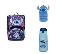 Seven Set Schulranzen Mädchen 1. Klasse Lilo & Stitch, erweiterbarer Schulrucksack + erweiterbares Mäppchen + Trinkflasche