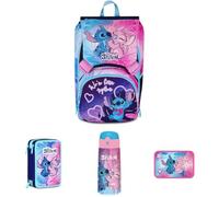 Seven Set Schulranzen Mädchen 1. Klasse Lilo & Stitch, erweiterbarer Schulrucksack + gefülltes Mäppchen + Trinkflasche + Brotdose