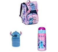 Seven Set Schulranzen Mädchen 1. Klasse Lilo & Stitch, erweiterbarer Schulrucksack + Mäppchen aus Silikon + Trinkflasche