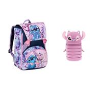 Seven Set Schulranzen Mädchen 1. Klasse Lilo & Stitch, erweiterbarer Schulrucksack + Mäppchen aus Silikon