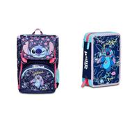 Seven Set Schulranzen Mädchen 1. Klasse Lilo & Stitch, erweiterbarer Schulrucksack + Mäppchen mit 3 Fächern