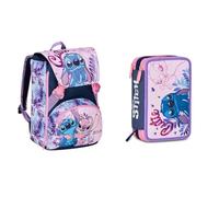 Seven Set Schulranzen Mädchen 1. Klasse Lilo & Stitch, erweiterbarer Schulrucksack + Mäppchen mit 3 Fächern