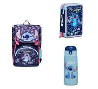 Seven Set Schulranzen Mädchen 1. Klasse Lilo & Stitch, erweiterbarer Schulrucksack + Mäppchen mit 3 Fächern + Trinkflasche