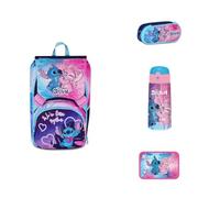 Seven Set Schulranzen Mädchen 1. Klasse Lilo & Stitch, erweiterbarer Schulrucksack + Mäppchen + Trinkflasche + Brotdose