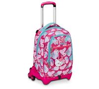 SJ Gang Schultrolley Jack 3 Rollen, Rosa, PinkFur, 3 in 1, Dreifachverwendung, Rucksack mit abnehmbarem Wagen, Trinkflaschenhalter und Crossover System, Rucksack für die Grundschule, Rucksack für
