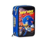 Seven Sonic Federmäppchen für die Schule mit 3 Reißverschlüssen, rot, dreifach Fach mit Stiften, Bleistiften, Farben, Zubehör Rucksack, Grundschulen, Kinder, rot, Modern