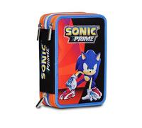 Seven Sonic Federmäppchen, Mehrfarbig, Federtasche für Schreibwaren, Etui komplett mit Bleistiften, Filzstiften, Schulmaterial, mit 3 Fächern, Schule - Grundschule, XXL Fußball rot blau 44 Teil