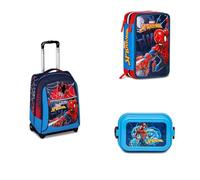 Seven Spiderman Schulranzen mit Rollen, Schulrucksack Junge 1. klasse, Rucksack mit Trolley Funktion, 2 in 1 Trolley + Mäppchen mit 3 Fächern + Brotdose