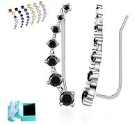 Seven Star Diamond Stud Earrings, S925 Sterling Silver Fashion Seven-Star inlaid Colored Zircon Climbing Earrings (Black)