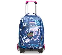 Seven TROLLEY Rucksack mit Trolleyfunktion, Schulranzen mit Rollen,3 in 1, Abnehmbarer Rucksack, ab 1. Klasse, für Schule,Gymnasium,Reisen&Freizeit, Mädchen&Jungen, JACK-3WD Rock On Girl, blau