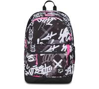 Seven Wende-Rucksack, Schulranzen für Mädchen und Jungen, Tornister Schule Gymnasium Sport Freizeit, mit Flaschenfach, Laptopfach, mit Kopfhörern, gepolstert, extra Tasche, schwarz-weiß-rosa