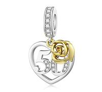 SEVENWELL Silber Charms zum 50. Geburtstag, Mutter, Goldrose