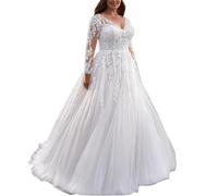 SEVENYXX Brautkleid Damen Spitze Brautkleid Langarm Brautkleid, weiß, 52