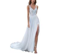 SEVENYXX Brautkleid Spitze Bohemian Brautkleid Lange Brautkleid, weiß, 46