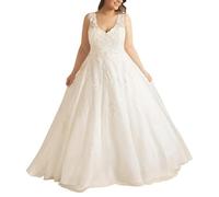 SEVENYXX Brautkleid Spitze Brautkleid Große Braut Retro Dünne Braut Brautkleid, weiß, 50