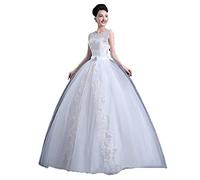 SEVENYXX Frauen Ärmellos Kristall Perlen Braut Ballkleid Floral Spitze Klassische Tüll Prinzessin Brautkleid Spitze Brautkleid Spitze Brautkleid, Weiß, 3XL