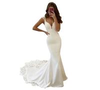 SEVENYXX Hochzeit Spitze Brautkleid Backless V-Ausschnitt Brautkleid, Elfenbein, 38