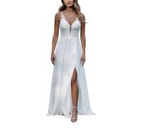 SEVENYXX Hochzeitskleider Damen Chiffon Standesamt Brautkleider V-Ausschnitt, White, 42