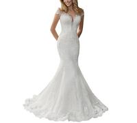 SEVENYXX Meerjungfrau Brautkleider Lang Prinzessin Hochzeitskleider Standesamtliche Brautmode Brautkleid, Ivory, 38