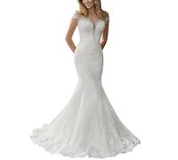 SEVENYXX Meerjungfrau Brautkleider Lang Prinzessin Hochzeitskleider Standesamtliche Brautmode Brautkleid, White, 38