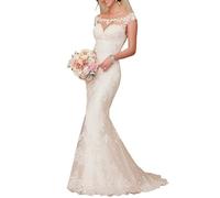 SEVENYXX Vintage Brautkleid Hochzeitskleider Lang Meerjungfrau Standesamt Brautkleider für Damen, White, 34