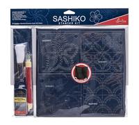 Sew Easy Sashiko Kit - 40 x 40 cm Kissenbezug Kit, komplettes Set mit Faden, Stoffvorlagen, Bleistiftnadeln, Anleitung (evtl. nicht in deutscher Sprache)
