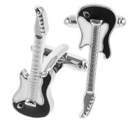 SEWACC 2 Stück Herren Manschettenknöpfe aus Messing in Gitarrenform Silberfarbene Hemd Manschettenknöpfe Dekorativ und Langlebig für Tägliches Tragen und Partys