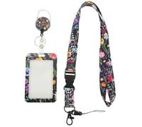 SEWACC Ausweishülle mit Lanyard Kartenhülle mit Blumenmuster Polyester und Kunststoff Transparente Sichtfenster Tragbar für Büro und Reise für Ärzte und Kellner